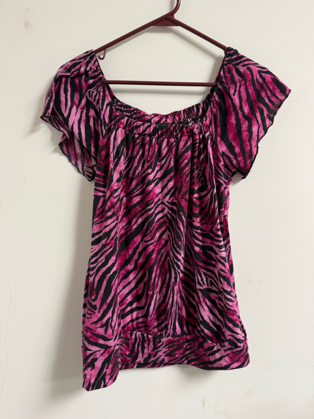 FANG Hot Pink and Black Zebra Print Off-Shoulder Top